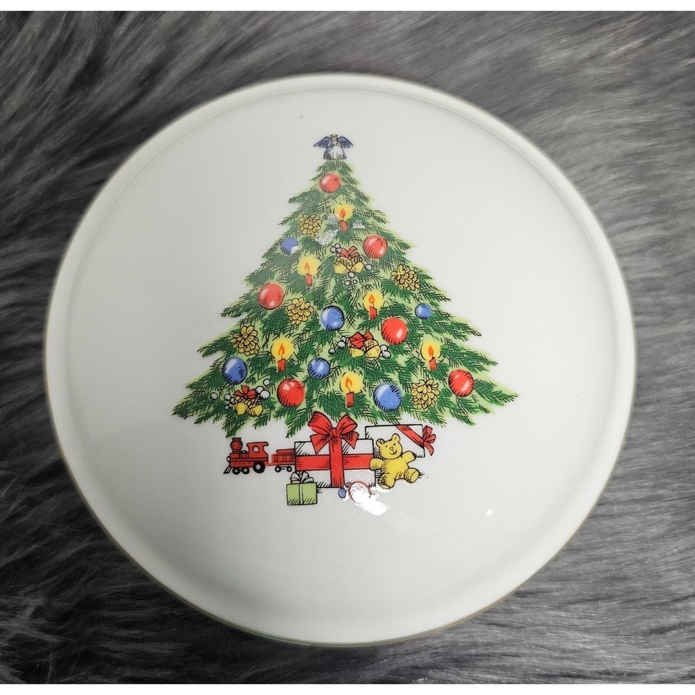 Jamestown China Christmas Treasure Ceramic Trinket Box Candy / Sugar Dish Japan